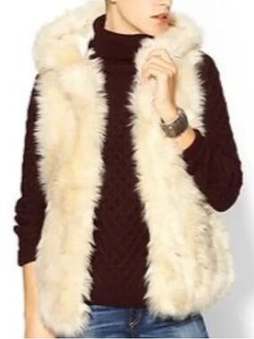 Sabine Faux Fur Cream Ivory Faux Fur Hooded Vest